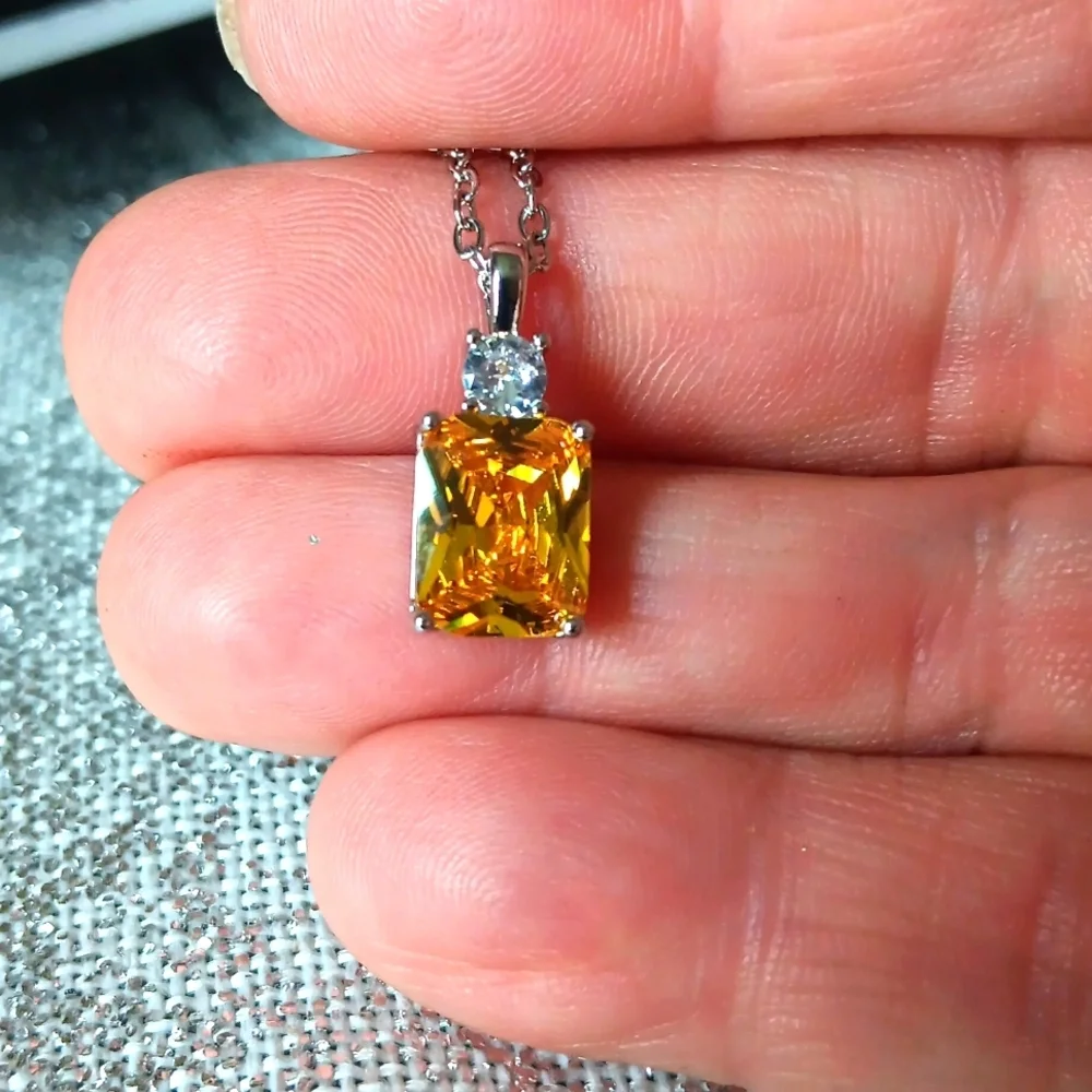Citrine & Cz Pendant Necklace